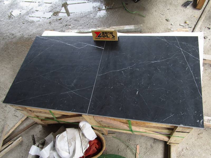 Nero Marquina Honed Marble Tile With White Veins