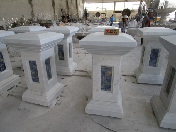 hn pilar de columna de escultura de mármol de cloisonné blanco