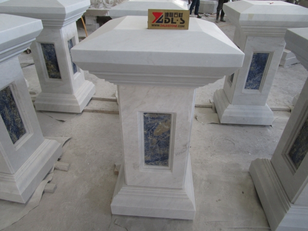 hn pilar de columna de escultura de mármol de cloisonné blanco