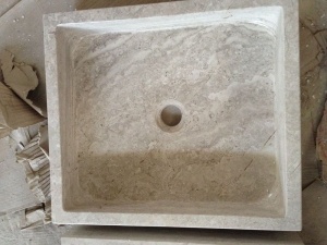 Lavabo de tocador de baño de mármol cuadrado de madera gris pulido